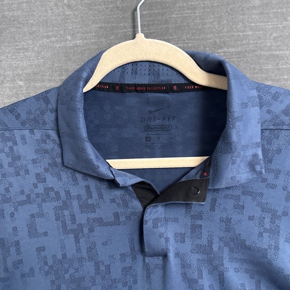 Nike Dri Fit Polo Shirt M Standard Fit Tiger Woods Blue Digital Golf Casual